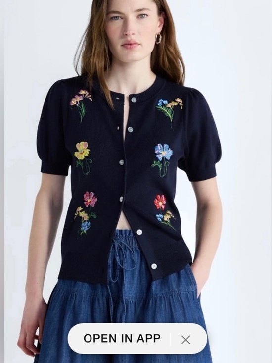 Free Assembly Sweaters - Free Assembly Navy Floral Embroidered Puff Sleeve Cardigan NWT